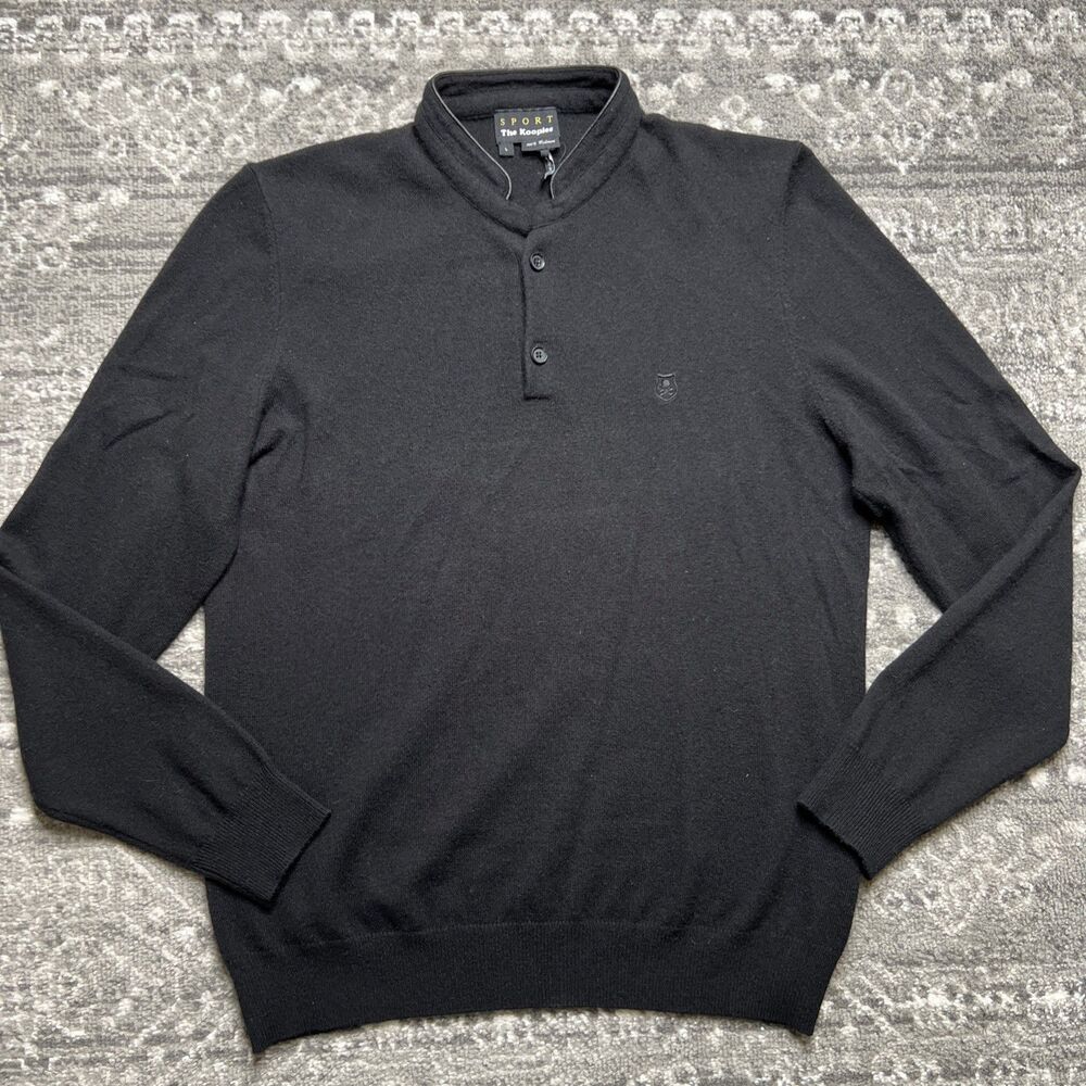 The Kooples Sports Cashmere Henley Sweater Mens Large Black Golf Logo Buttons